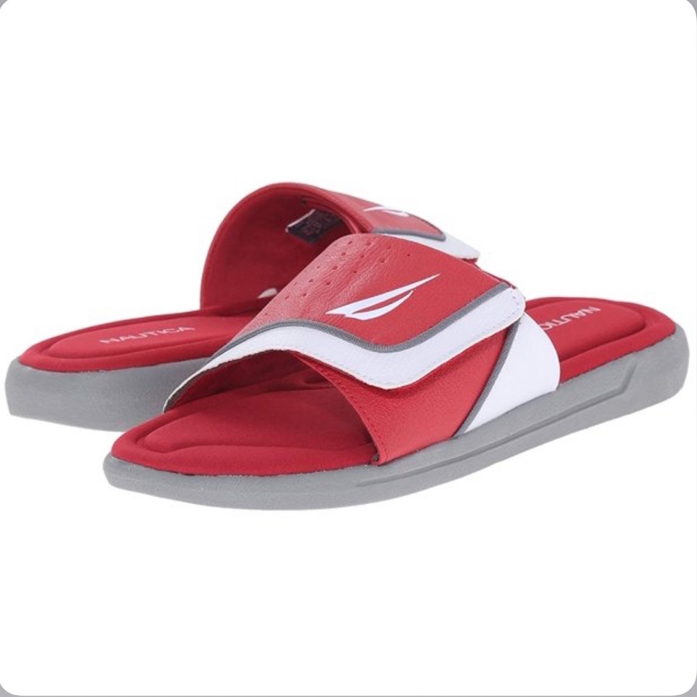 NWT Nautica Men Bilander Slide Sandals red slides Velcro